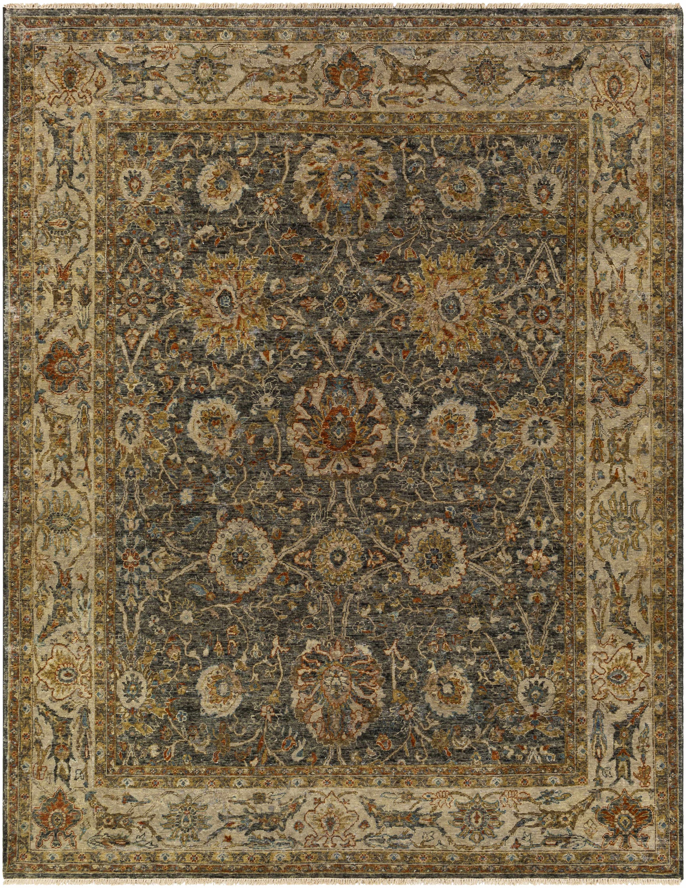 Medium Green Hand Knotted 100% Wool Traditional Rectangle Handmade rug, Indoor use only, has fringe, non-washable.