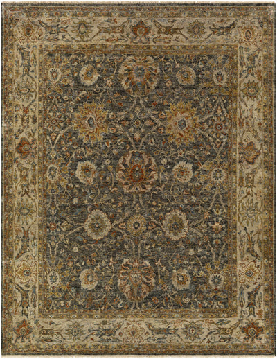 Medium Green Hand Knotted 100% Wool Traditional Rectangle Handmade rug, Indoor use only, has fringe, non-washable.