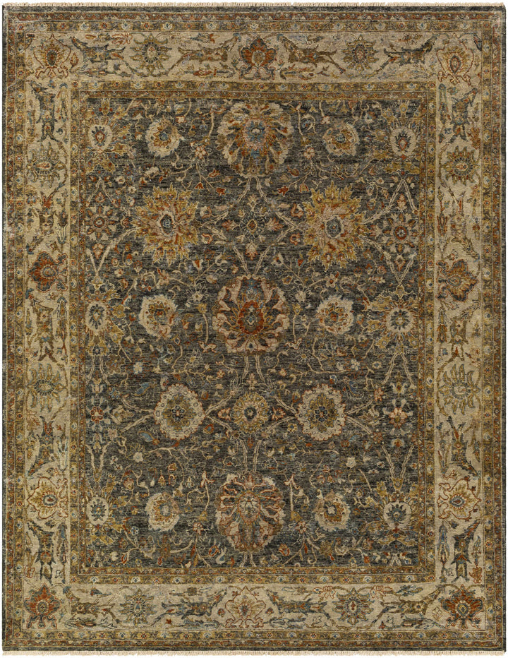 Medium Green Hand Knotted 100% Wool Traditional Rectangle Handmade rug, Indoor use only, has fringe, non-washable.