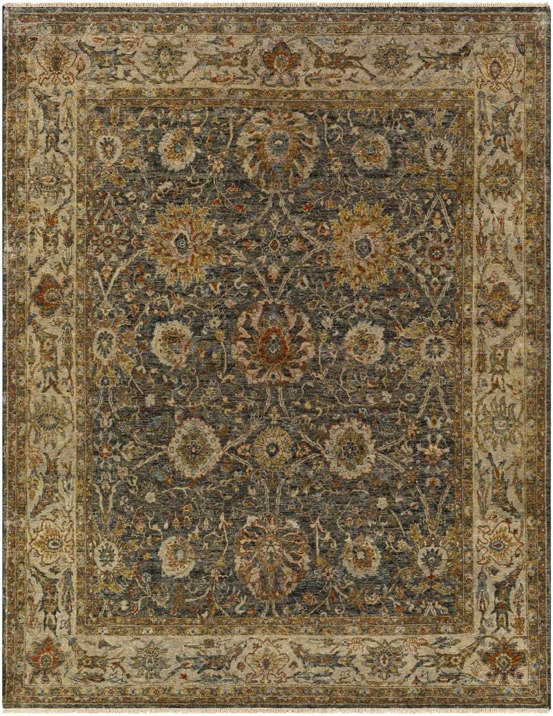 Medium Green Hand Knotted 100% Wool Traditional Rectangle Handmade rug, Indoor use only, has fringe, non-washable.