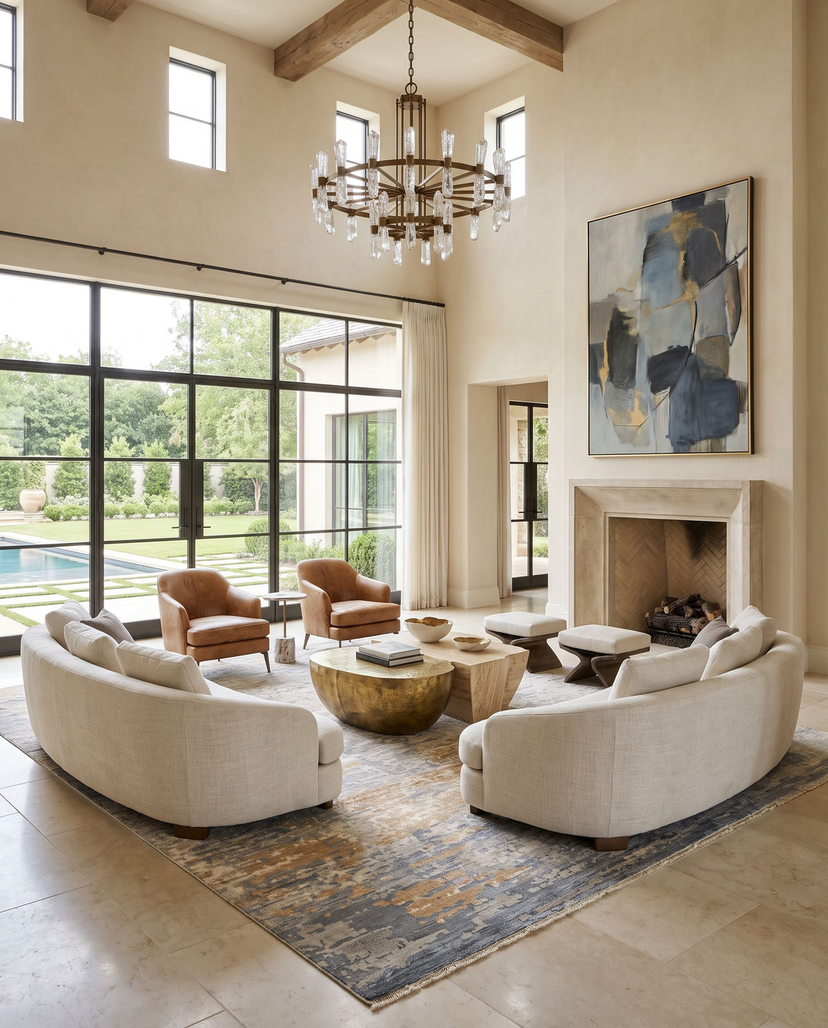 Emery EYM-2301 Hand Knotted Rug as the centerpiece of a bright luxury living room — a hand knotted modern area rug in gray, oatmeal and beige tones