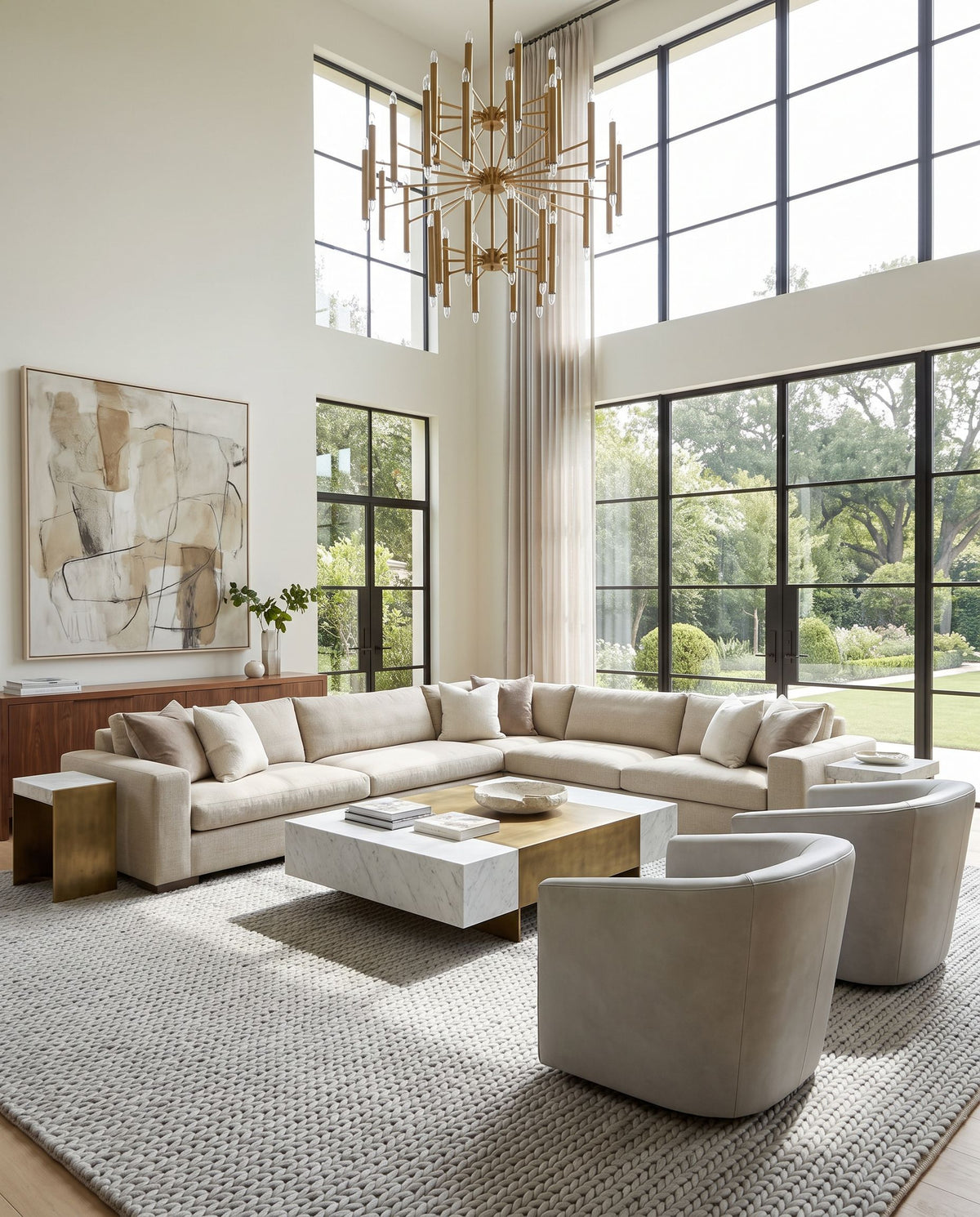 Fargo FARGO-102 Hand Woven Rug as the centerpiece of a bright luxury living room — a hand woven cottage area rug in gray tones