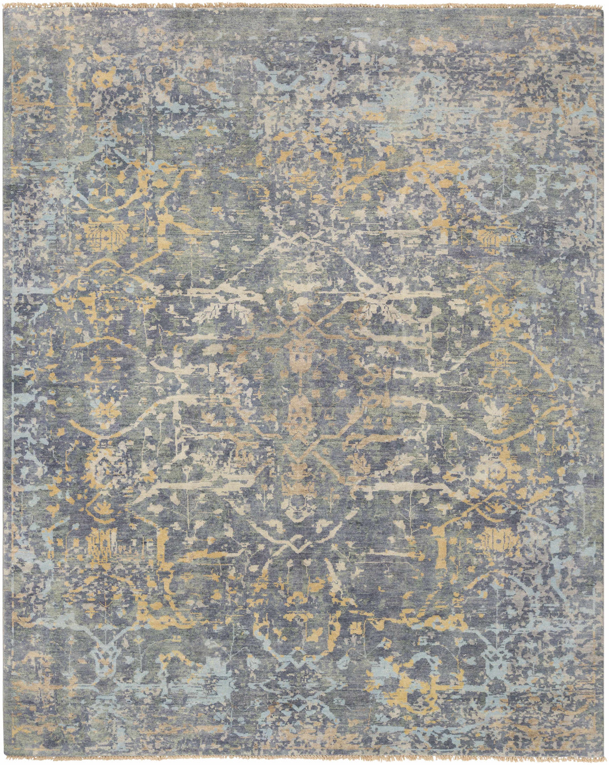 Blue Hand Knotted 100% Wool Traditional Rectangle Handmade rug, Indoor use only, has fringe, non-washable.