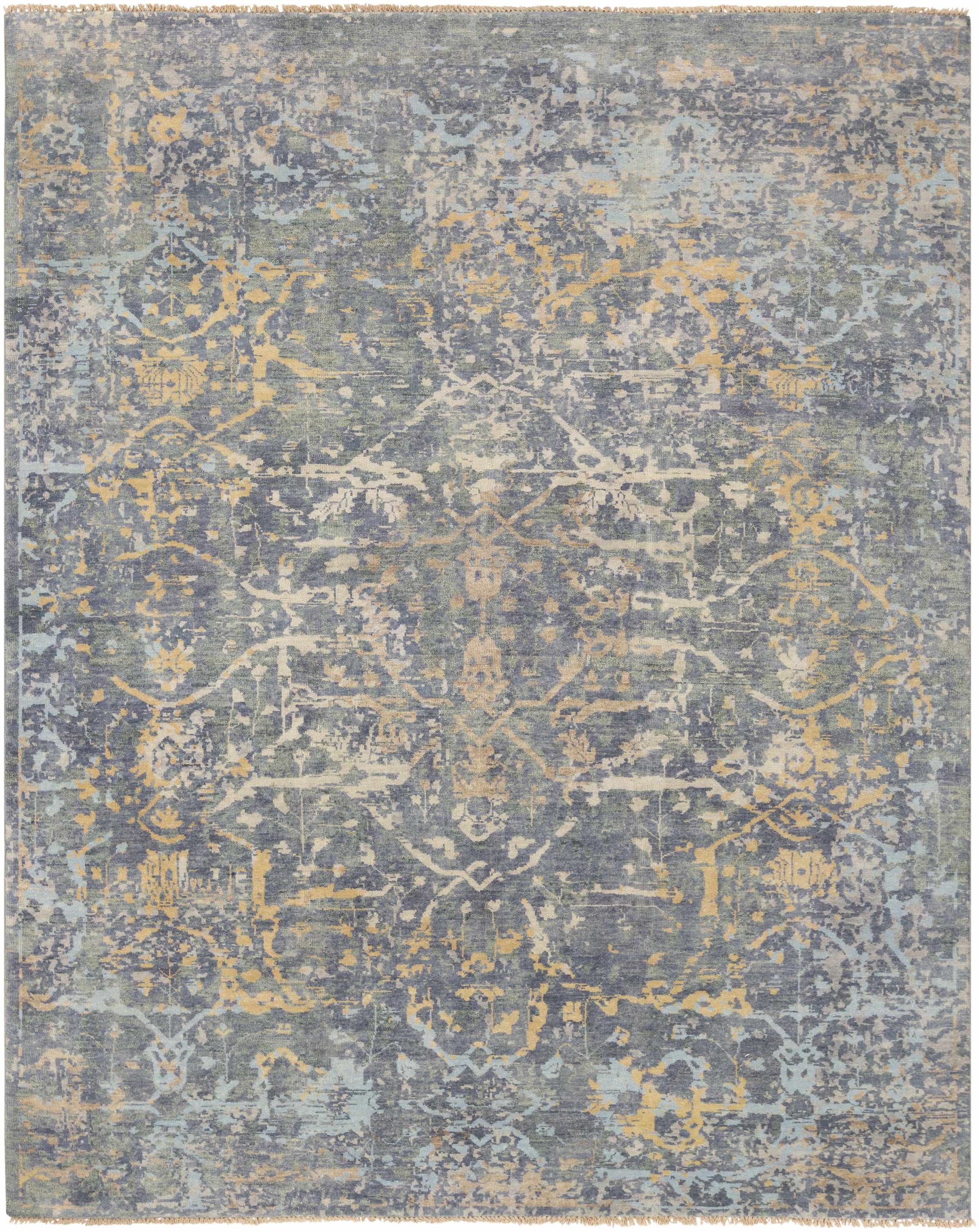 Blue Hand Knotted 100% Wool Traditional Rectangle Handmade rug, Indoor use only, has fringe, non-washable.