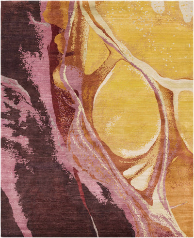 Mustard Hand Knotted 100% Wool Modern Rectangle Handmade rug, Indoor use only, no fringe, non-washable.