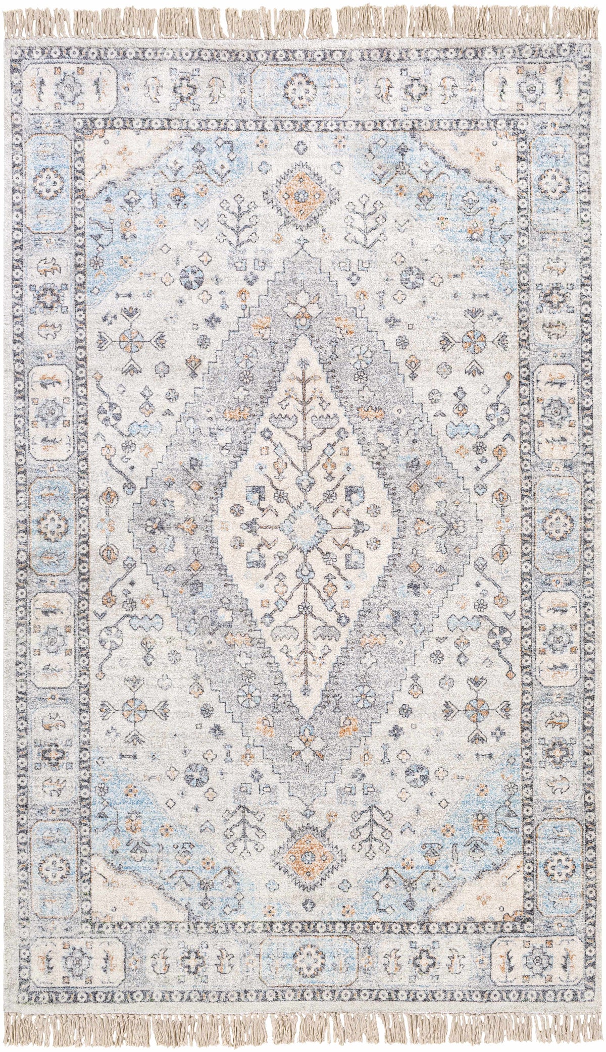 Gray Hand Woven 40% Viscose, 35% Polyester, 25% Cotton Traditional Rectangle Handmade rug, Indoor use only, has fringe, non-washable.