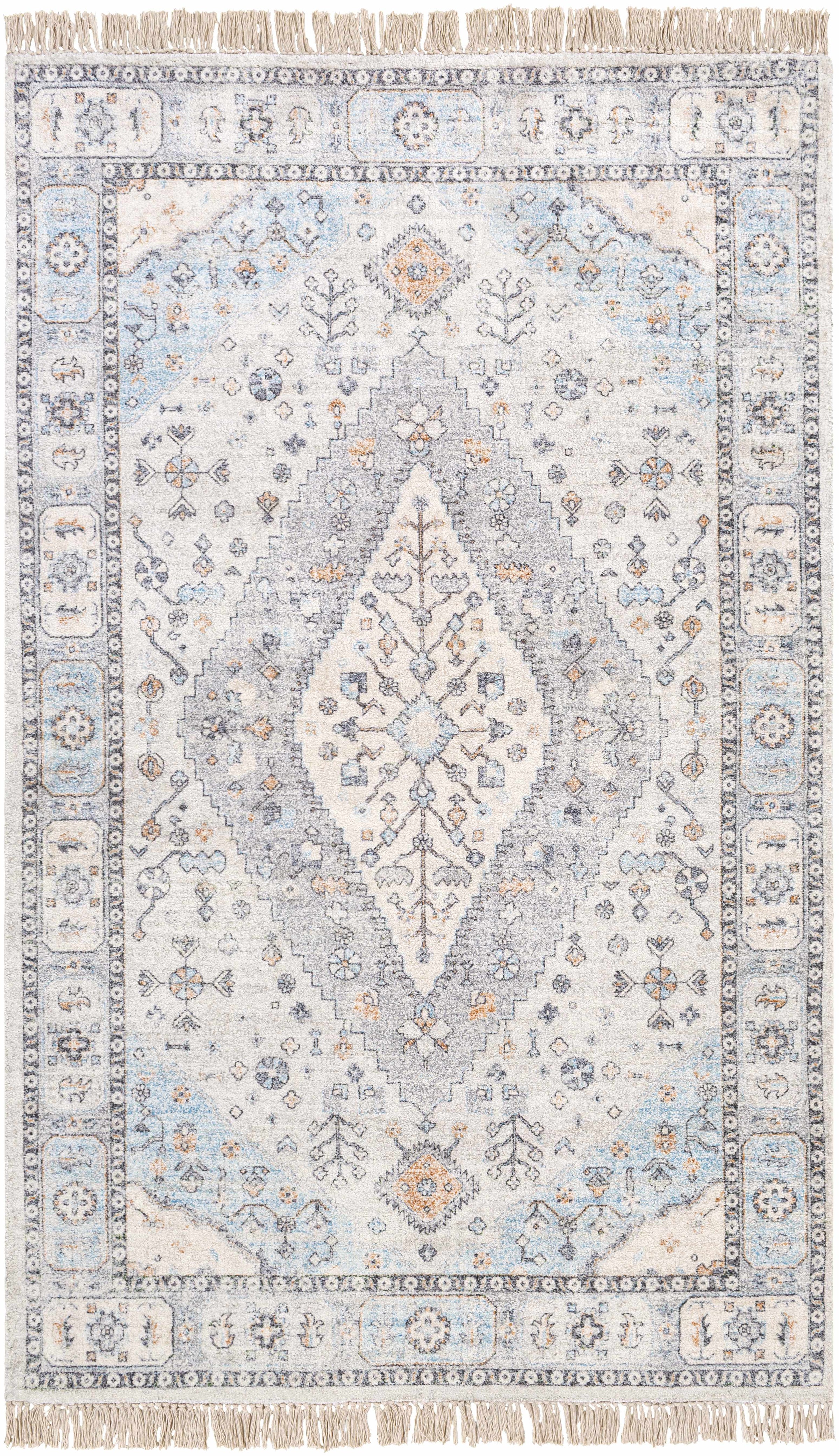 Gray Hand Woven 40% Viscose, 35% Polyester, 25% Cotton Traditional Rectangle Handmade rug, Indoor use only, has fringe, non-washable.