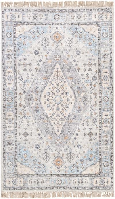 Gray Hand Woven 40% Viscose, 35% Polyester, 25% Cotton Traditional Rectangle Handmade rug, Indoor use only, has fringe, non-washable.