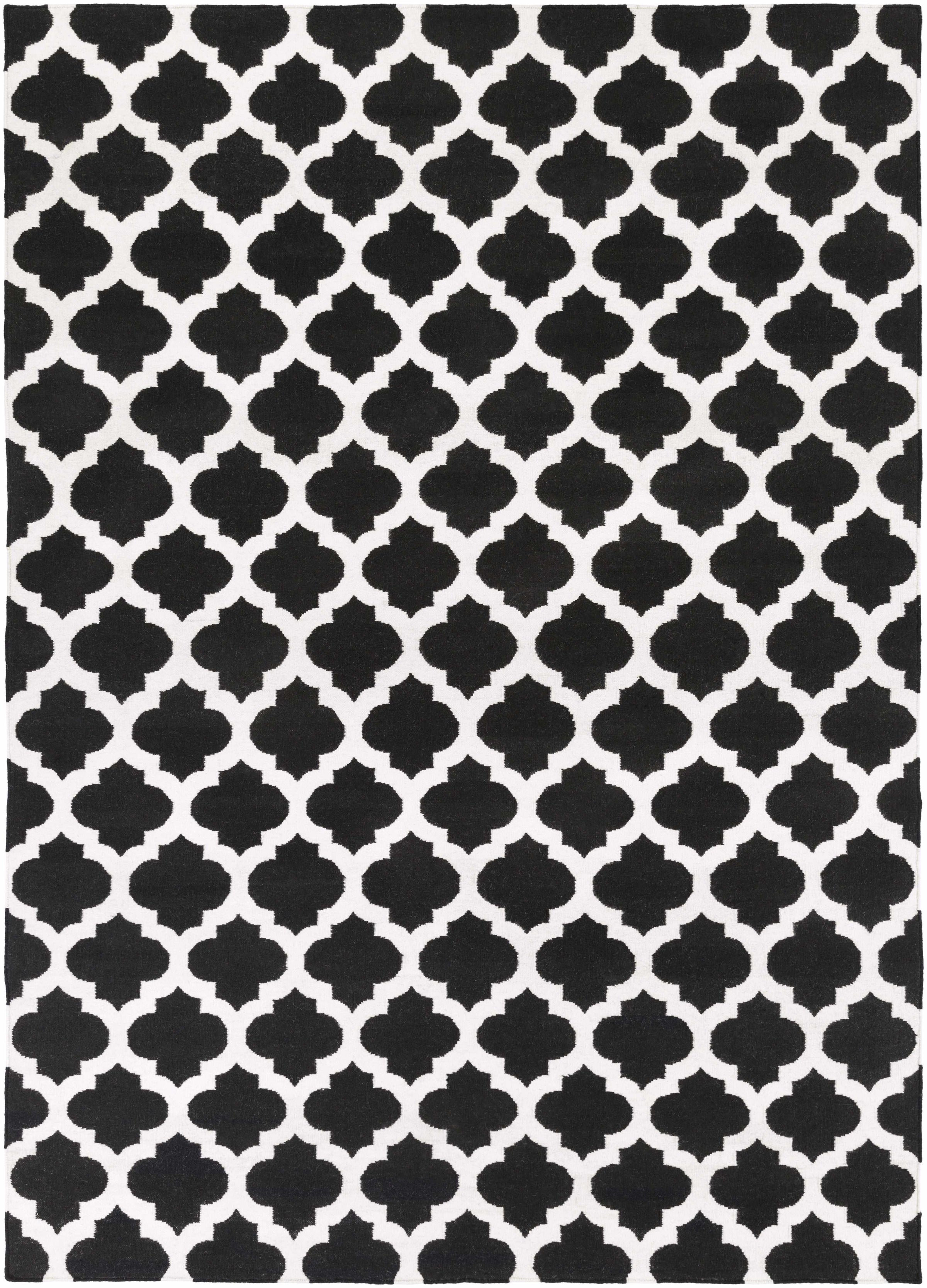 Black Hand Woven 100% Wool Modern Rectangle Handmade rug, Indoor use only, no fringe, non-washable.
