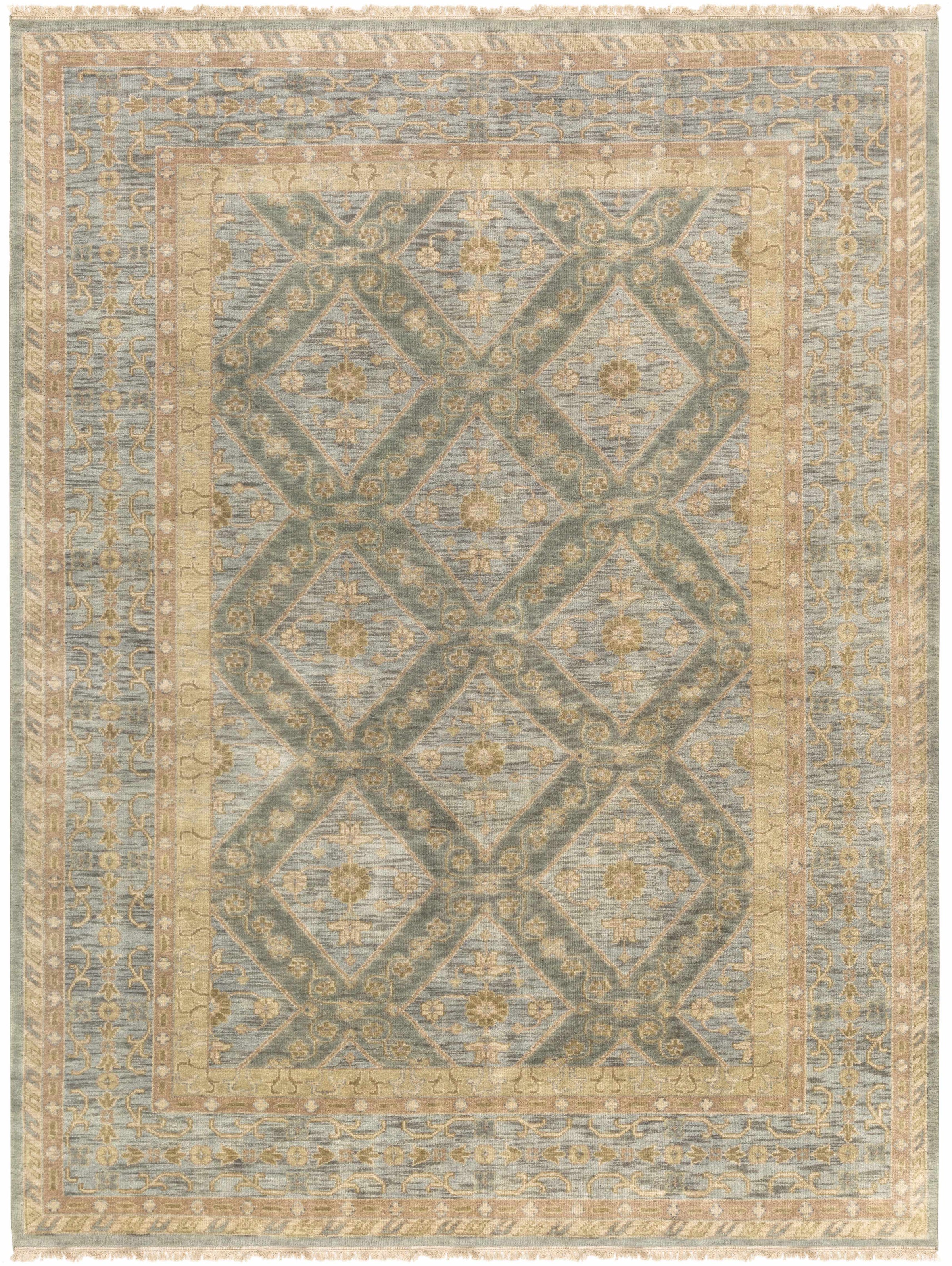 Sage Hand Knotted 100% NZ Wool Traditional Rectangle Handmade rug, Indoor use only, has fringe, non-washable.