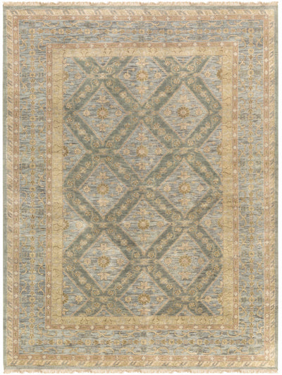Sage Hand Knotted 100% NZ Wool Traditional Rectangle Handmade rug, Indoor use only, has fringe, non-washable.