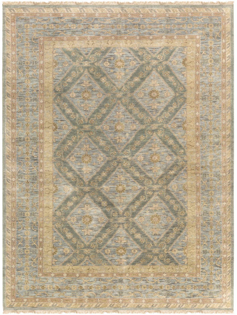 Sage Hand Knotted 100% NZ Wool Traditional Rectangle Handmade rug, Indoor use only, has fringe, non-washable.