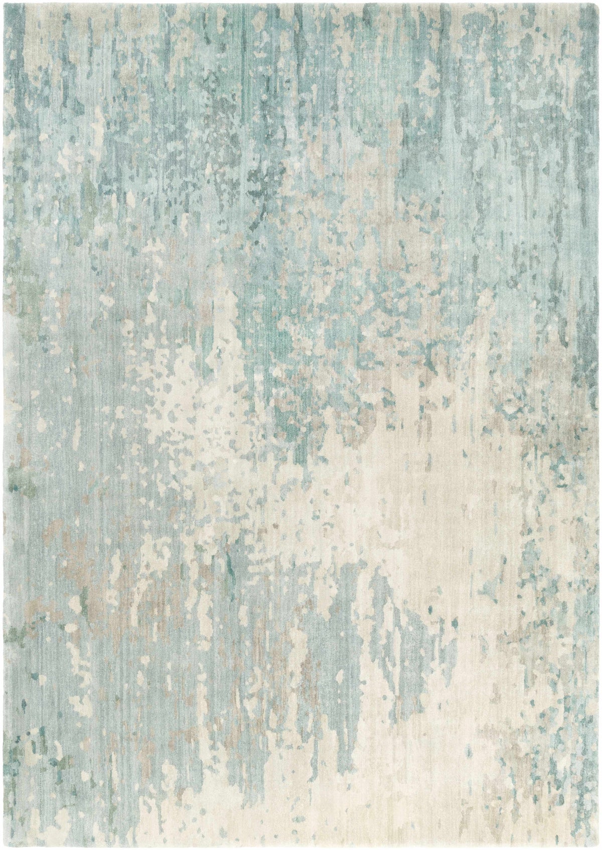 Teal Hand Knotted 100% Wool Modern Rectangle Handmade rug, Indoor use only, no fringe, non-washable.