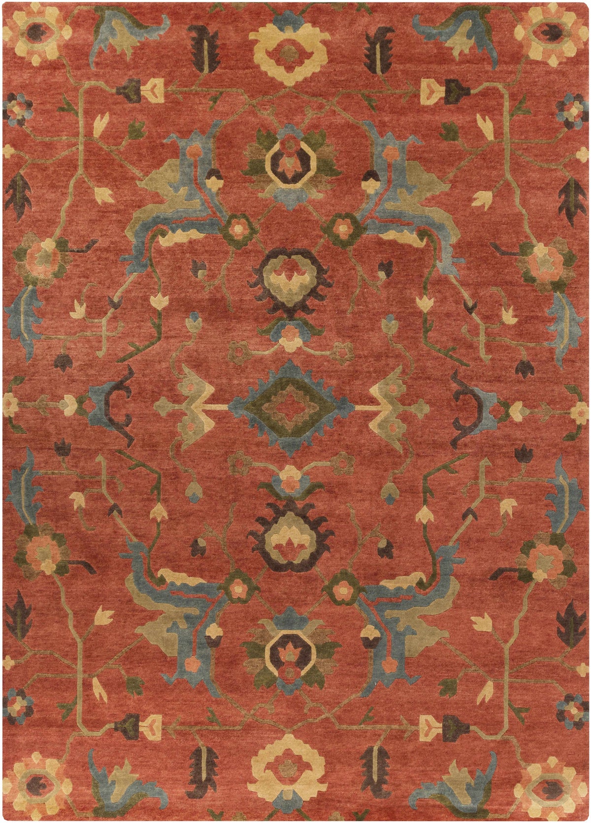 Rust Hand Knotted 100% NZ Wool Traditional Rectangle Handmade rug, Indoor use only, no fringe, non-washable.