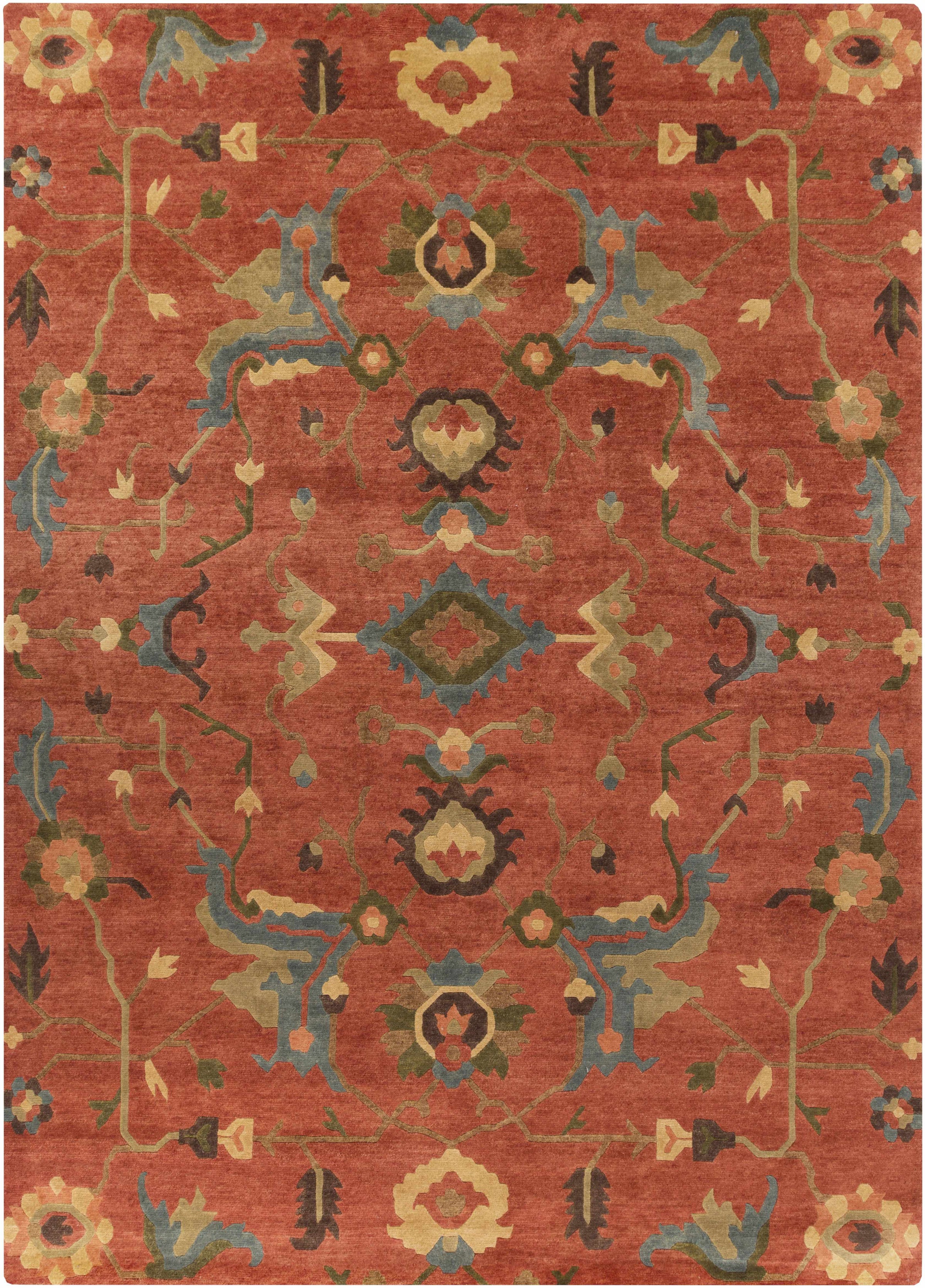 Rust Hand Knotted 100% NZ Wool Traditional Rectangle Handmade rug, Indoor use only, no fringe, non-washable.