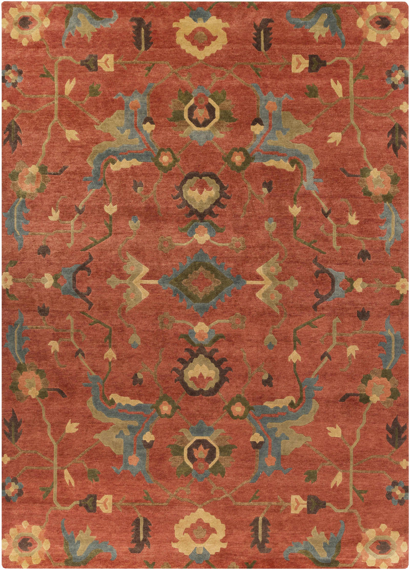 Rust Hand Knotted 100% NZ Wool Traditional Rectangle Handmade rug, Indoor use only, no fringe, non-washable.