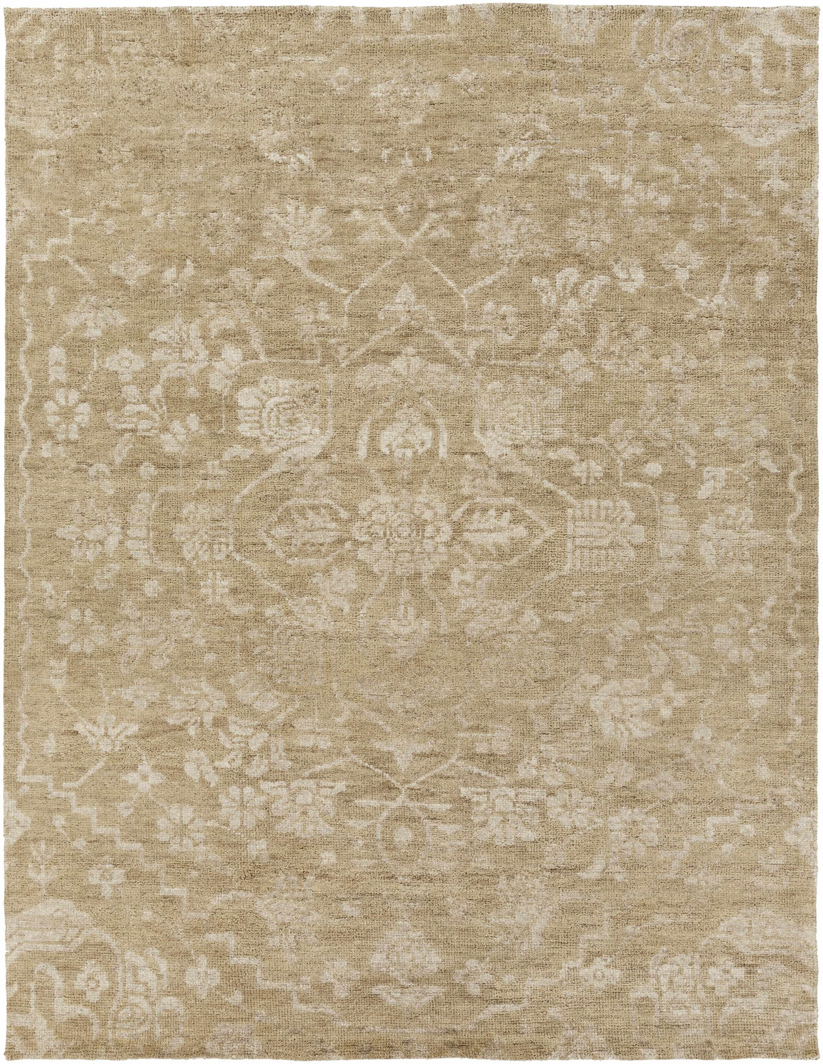 Tan Hand Knotted 60% NZ Wool, 40% Viscose Traditional Rectangle Handmade rug, Indoor use only, no fringe, non-washable.
