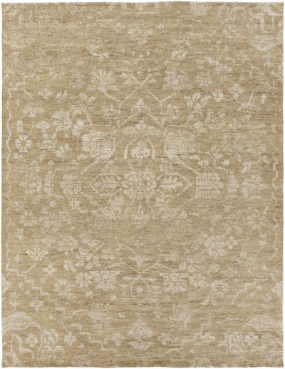Tan Hand Knotted 60% NZ Wool, 40% Viscose Traditional Rectangle Handmade rug, Indoor use only, no fringe, non-washable.