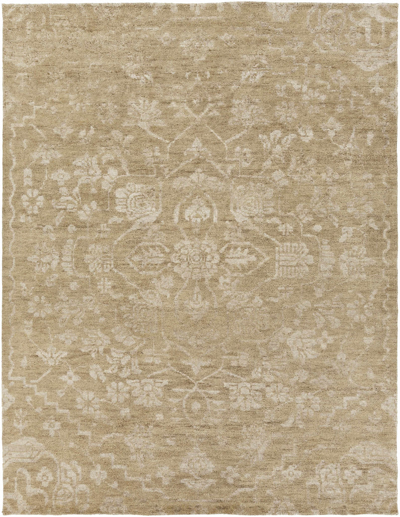 Tan Hand Knotted 60% NZ Wool, 40% Viscose Traditional Rectangle Handmade rug, Indoor use only, no fringe, non-washable.