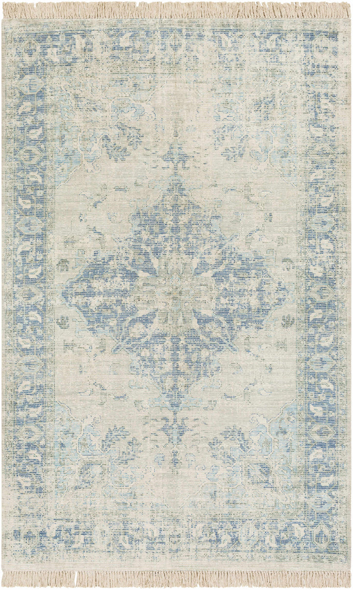 Aqua Hand Woven 70% Cotton, 30% Polyester Traditional Rectangle Handmade rug, Indoor use only, has fringe, non-washable. runner also available