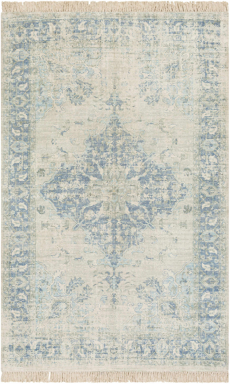 Aqua Hand Woven 70% Cotton, 30% Polyester Traditional Rectangle Handmade rug, Indoor use only, has fringe, non-washable. runner also available