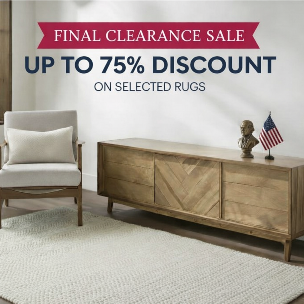 Rug store advertisement that announces the final clearance sale that offers up to 75% discount on selected rugs.