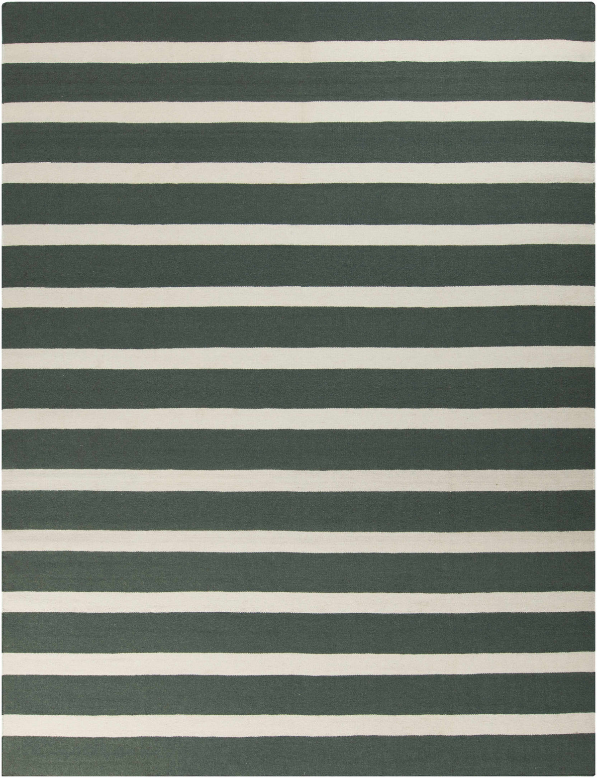 Dark Green Hand Woven 100% Wool Cottage Rectangle Handmade rug, Indoor use only, no fringe, non-washable.