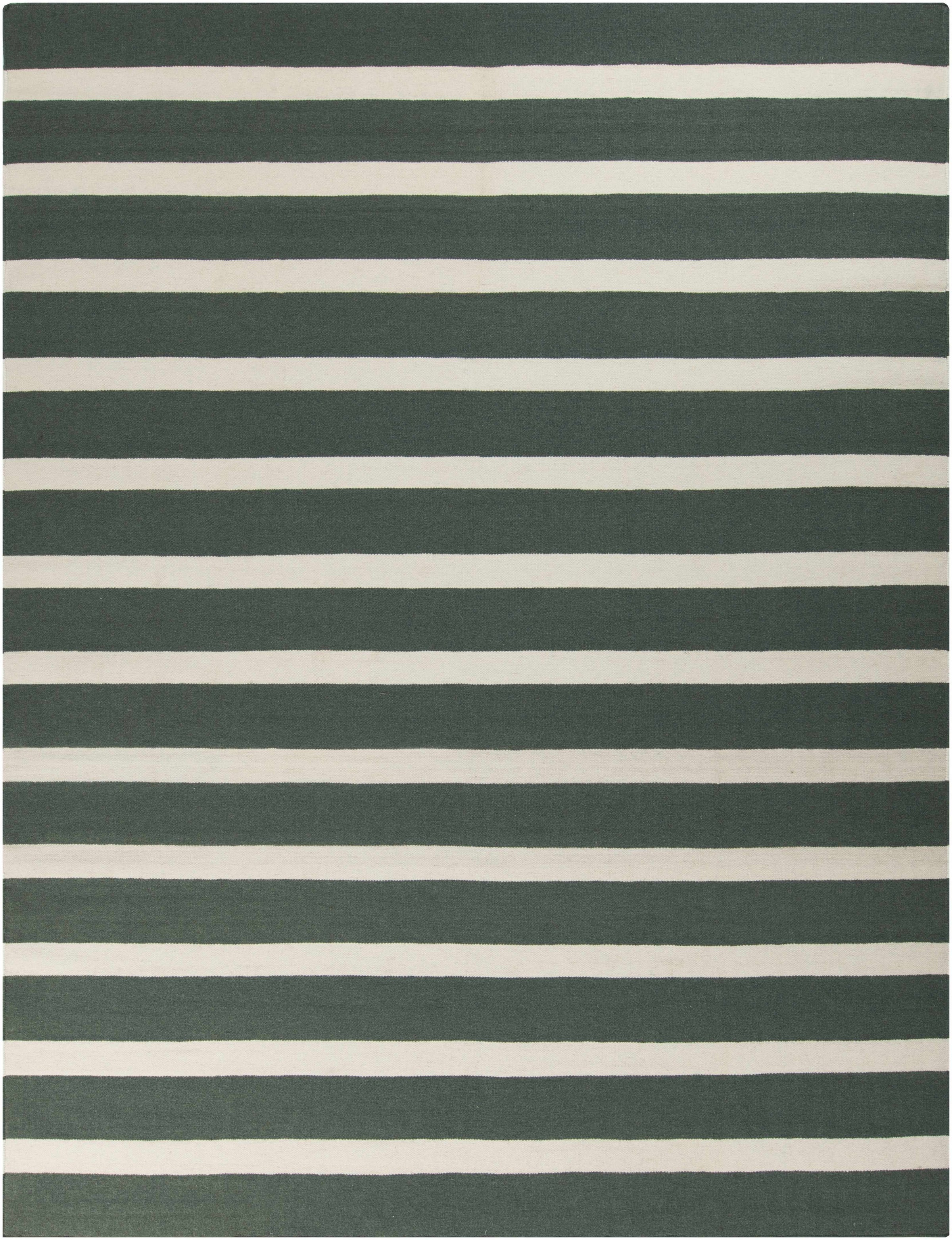 Dark Green Hand Woven 100% Wool Cottage Rectangle Handmade rug, Indoor use only, no fringe, non-washable.