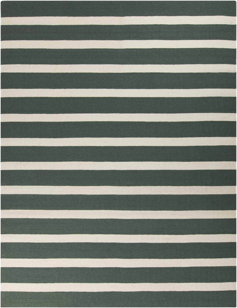 Dark Green Hand Woven 100% Wool Cottage Rectangle Handmade rug, Indoor use only, no fringe, non-washable.