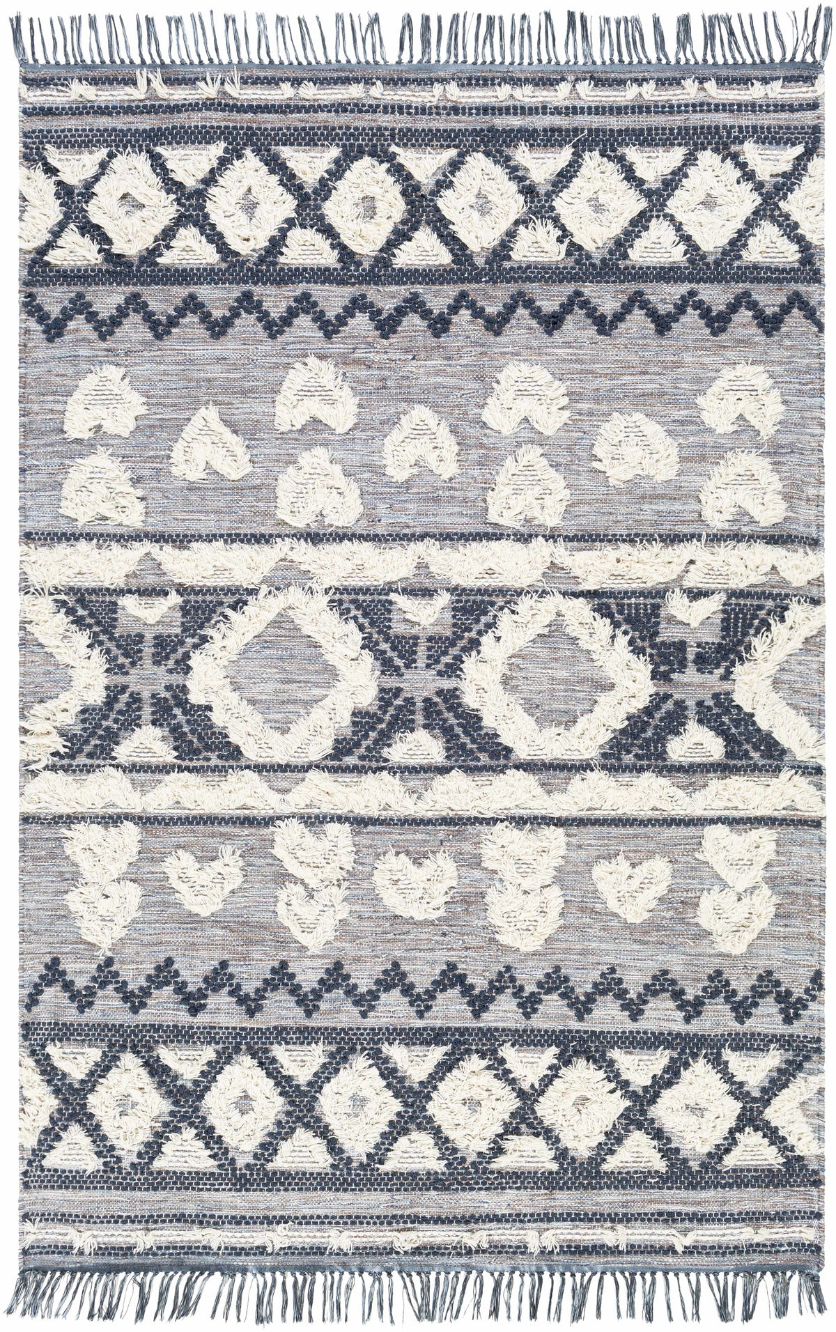 Ink Blue Hand Woven 60% Wool, 40% Polyester Global Rectangle Handmade rug, Indoor use only, has fringe, non-washable. runner also available