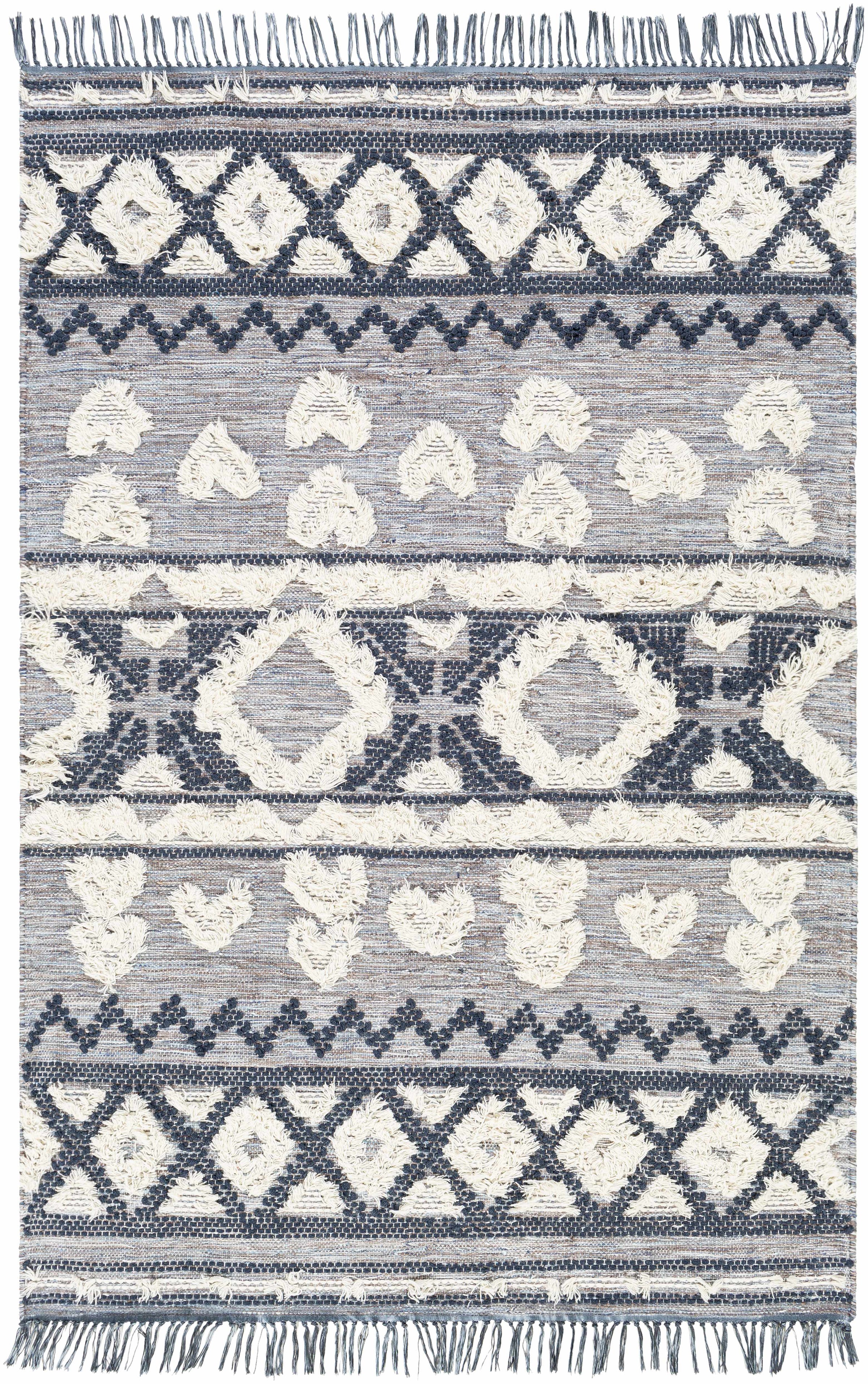 Ink Blue Hand Woven 60% Wool, 40% Polyester Global Rectangle Handmade rug, Indoor use only, has fringe, non-washable. runner also available