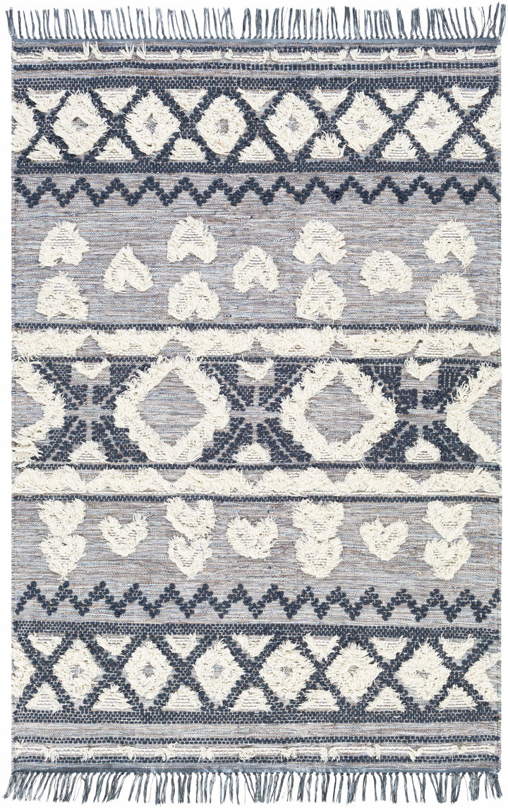 Ink Blue Hand Woven 60% Wool, 40% Polyester Global Rectangle Handmade rug, Indoor use only, has fringe, non-washable. runner also available
