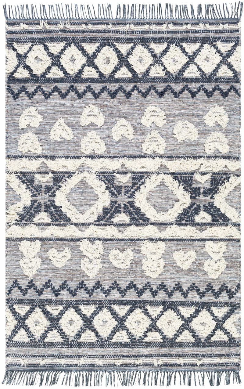 Ink Blue Hand Woven 60% Wool, 40% Polyester Global Rectangle Handmade rug, Indoor use only, has fringe, non-washable. runner also available