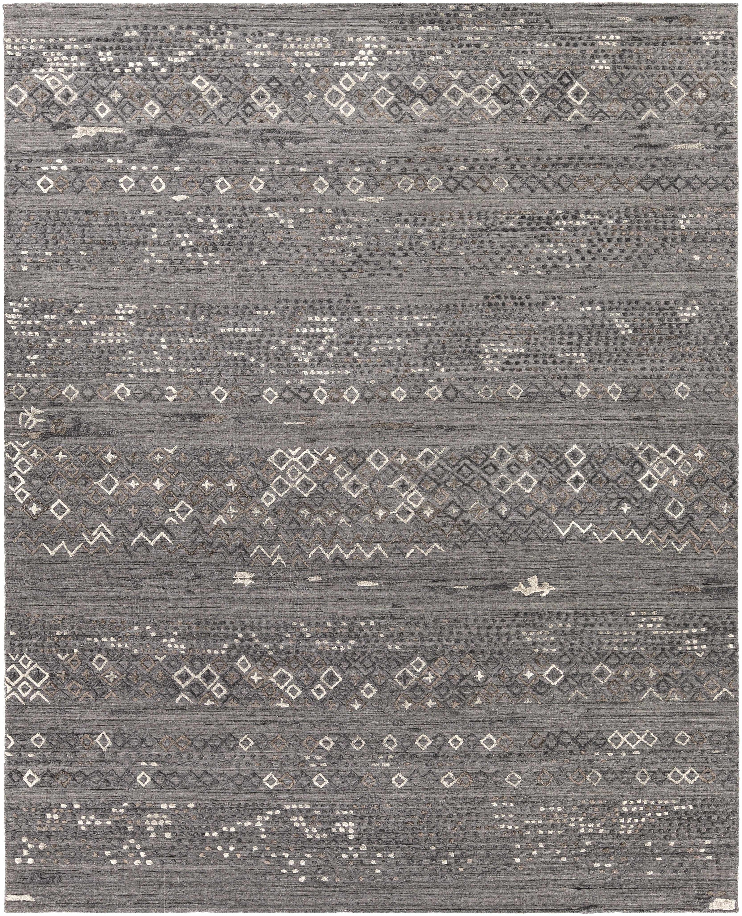 Gray Hand Loomed 70% Viscose, 30% Wool Global Rectangle Handmade rug, Indoor use only, no fringe, non-washable.
