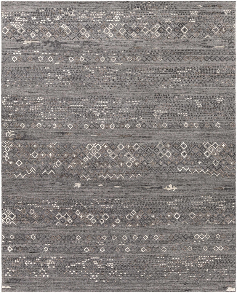 Gray Hand Loomed 70% Viscose, 30% Wool Global Rectangle Handmade rug, Indoor use only, no fringe, non-washable.