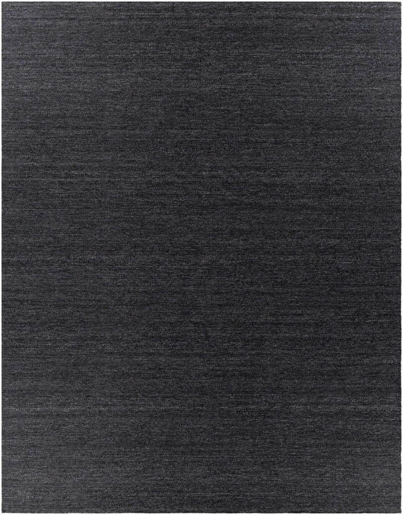 Black Hand Woven 100% Recycled PET Yarn Modern Rectangle Handmade rug, Indoor use only, no fringe, non-washable.