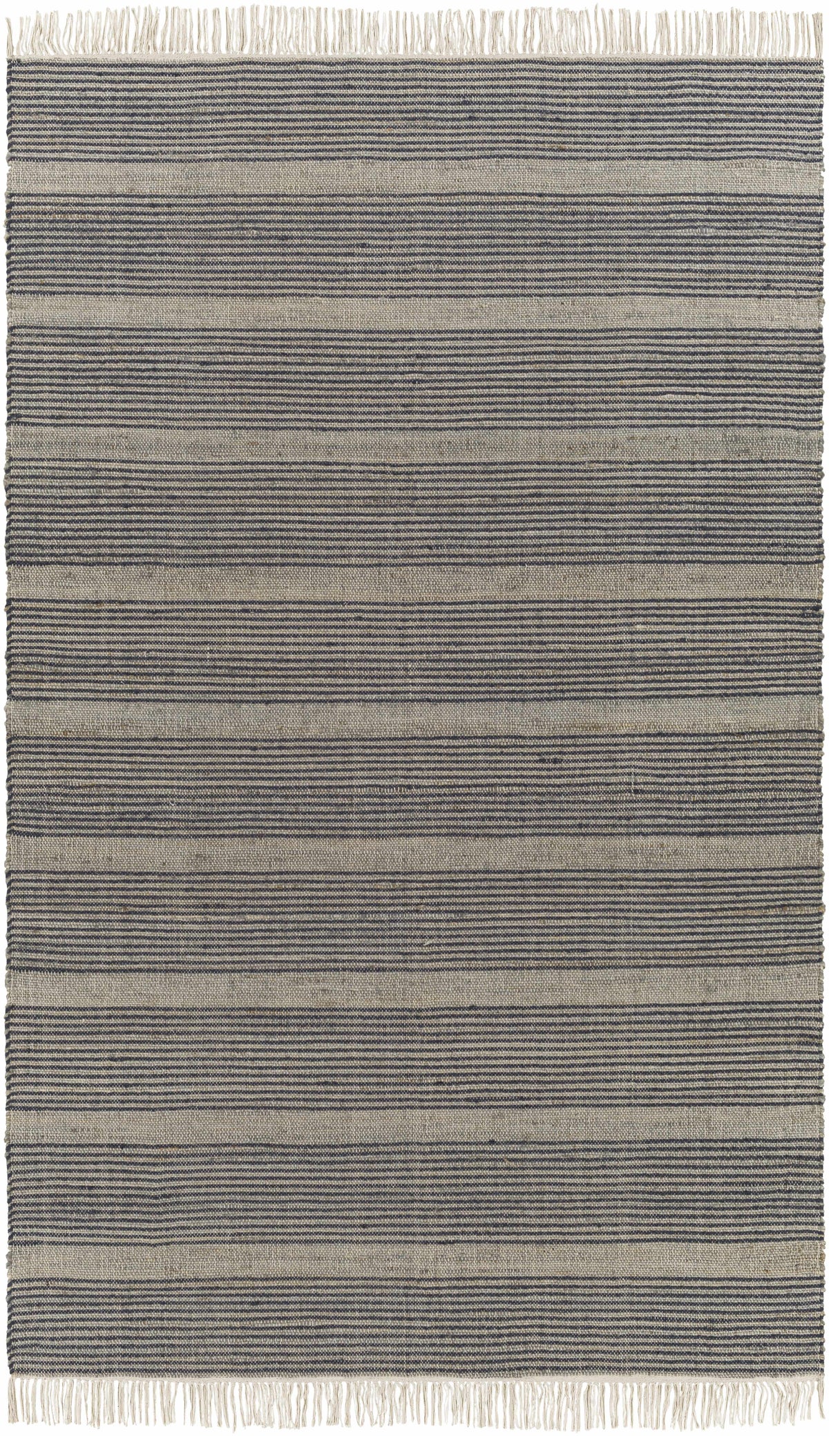 Navy Hand Woven 60% Jute, 40% Wool Cottage Rectangle Handmade rug, Indoor use only, has fringe, non-washable. runner also available