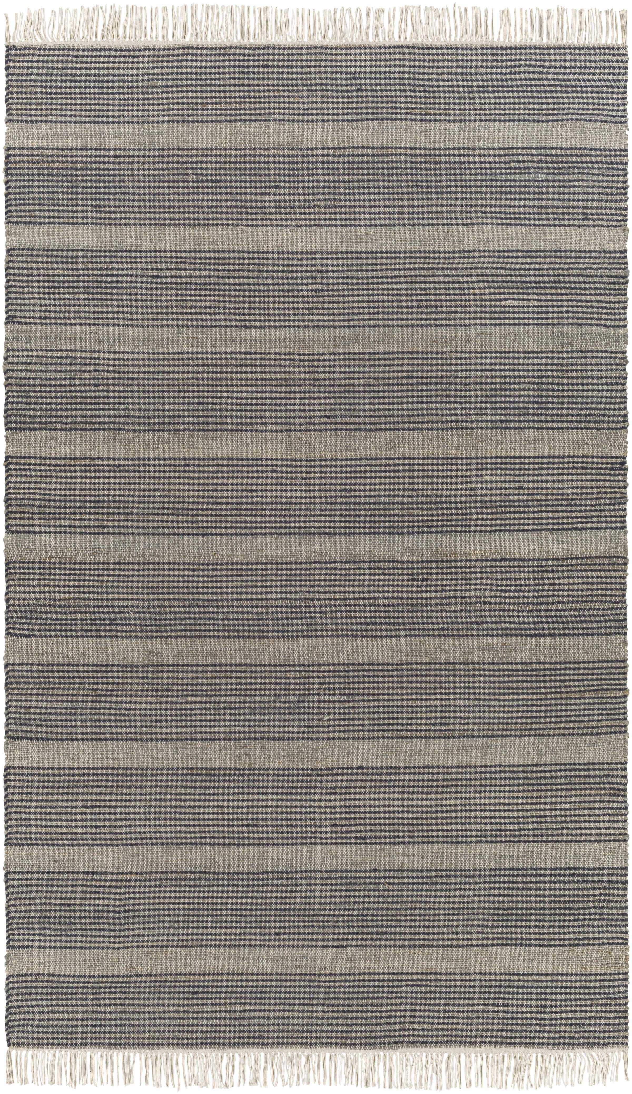 Navy Hand Woven 60% Jute, 40% Wool Cottage Rectangle Handmade rug, Indoor use only, has fringe, non-washable. runner also available