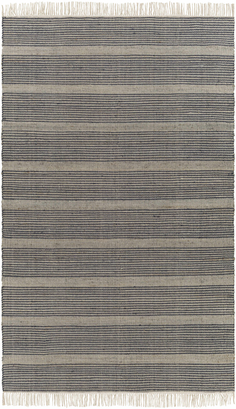 Navy Hand Woven 60% Jute, 40% Wool Cottage Rectangle Handmade rug, Indoor use only, has fringe, non-washable. runner also available