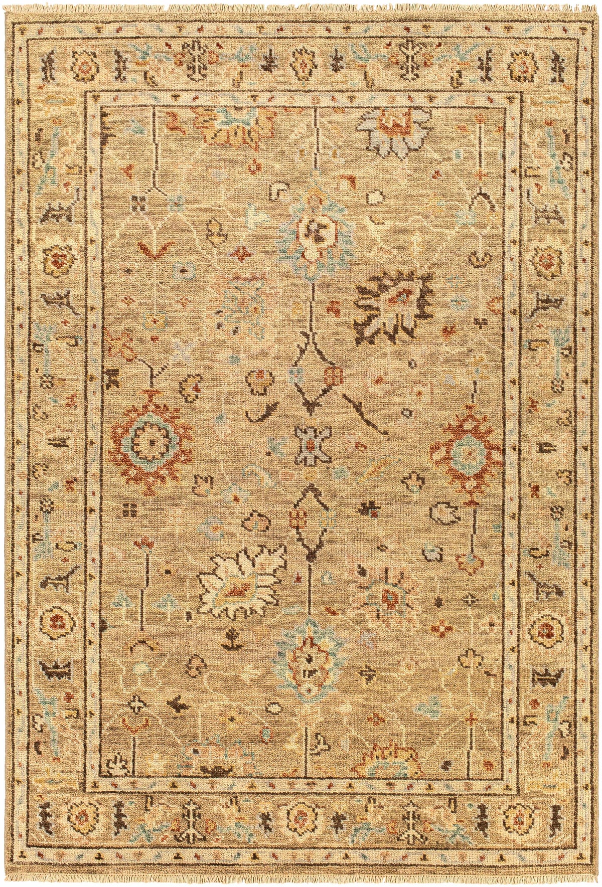 Tan Hand Knotted 100% NZ Wool Traditional Rectangle Handmade rug, Indoor use only, no fringe, non-washable.