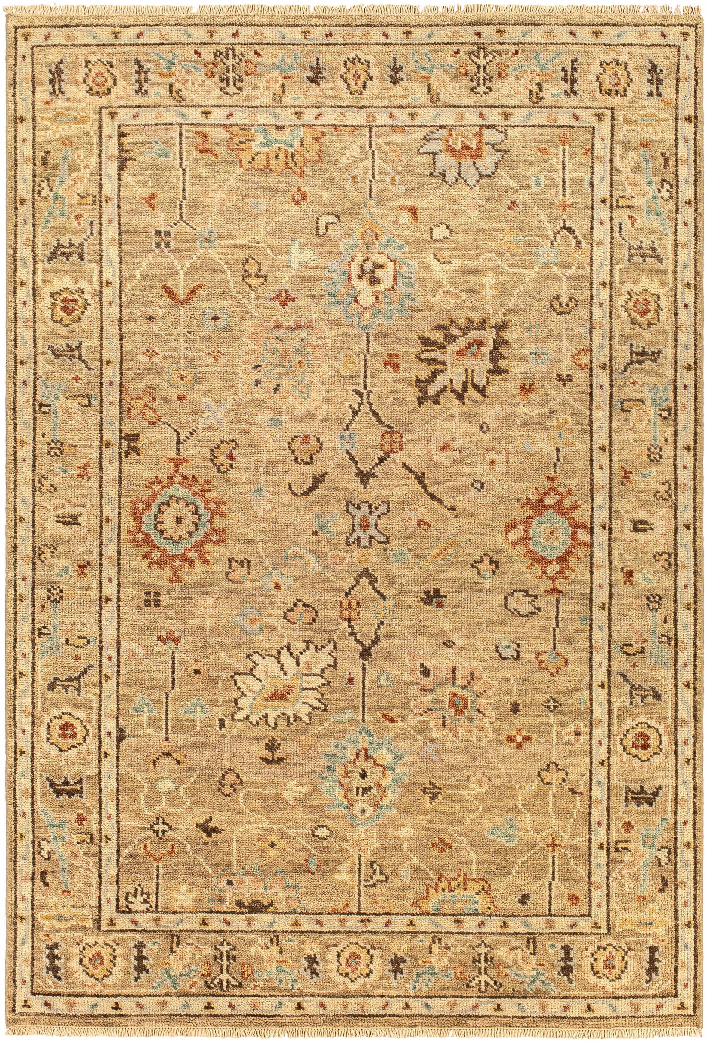 Tan Hand Knotted 100% NZ Wool Traditional Rectangle Handmade rug, Indoor use only, no fringe, non-washable.