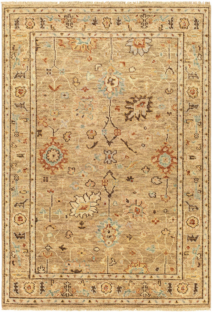 Tan Hand Knotted 100% NZ Wool Traditional Rectangle Handmade rug, Indoor use only, no fringe, non-washable.