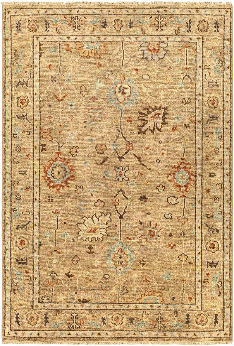 Tan Hand Knotted 100% NZ Wool Traditional Rectangle Handmade rug, Indoor use only, no fringe, non-washable.