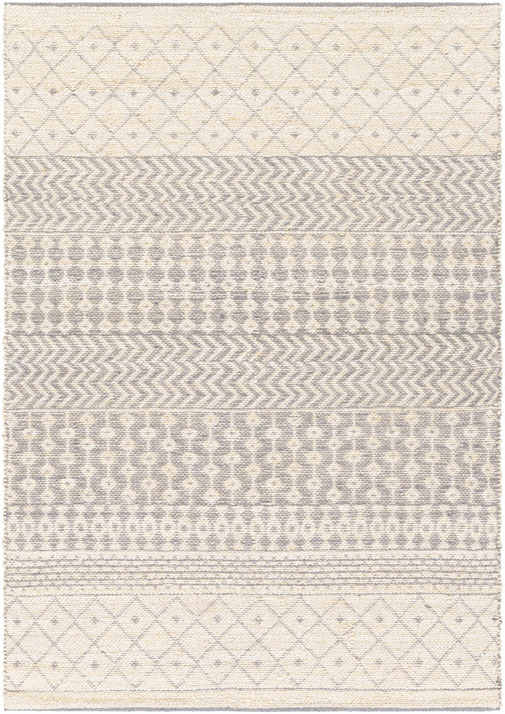 Light Beige Hand Woven 55% Jute, 45% Cotton Global Rectangle Handmade rug, Indoor use only, no fringe, non-washable.