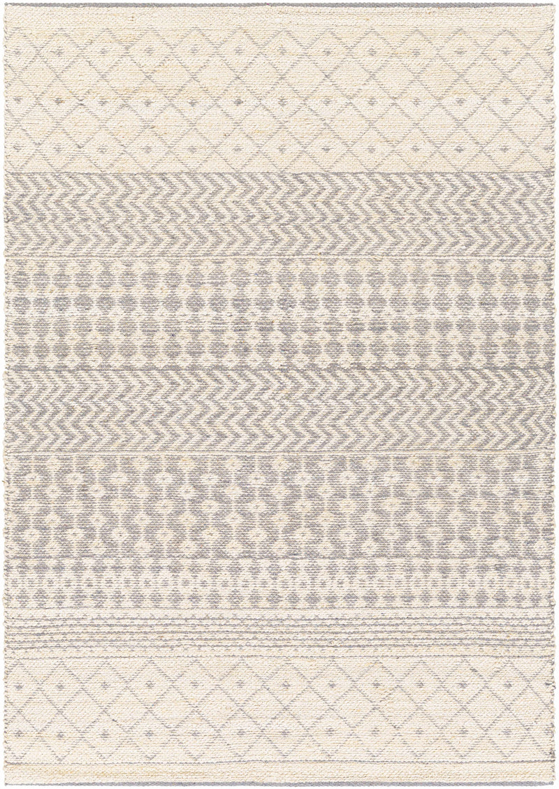 Light Beige Hand Woven 55% Jute, 45% Cotton Global Rectangle Handmade rug, Indoor use only, no fringe, non-washable.