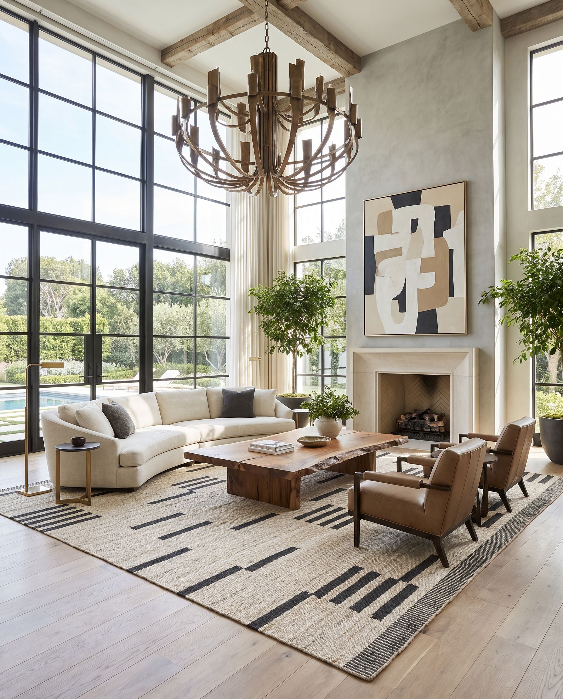 Gabie GBE-2301 Hand Woven Rug as the centerpiece of a bright luxury living room — a hand woven transitional, traditional area rug in cream and charcoal tones