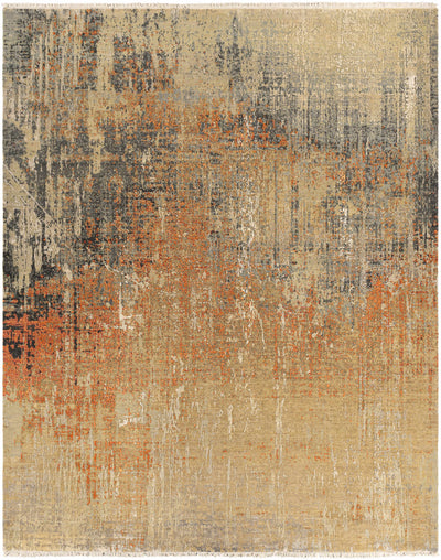 Burnt Orange Hand Knotted 80% Wool, 20% Silk Modern Rectangle Handmade rug, Indoor use only, has fringe, non-washable.