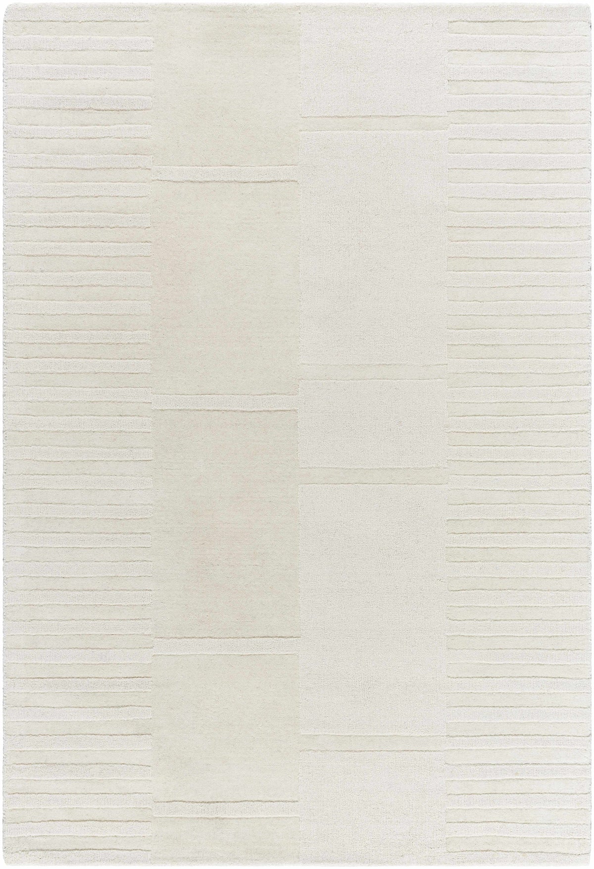 Ivory Hand Loomed 100% Wool Modern Rectangle Handmade rug, Indoor use only, no fringe, non-washable.