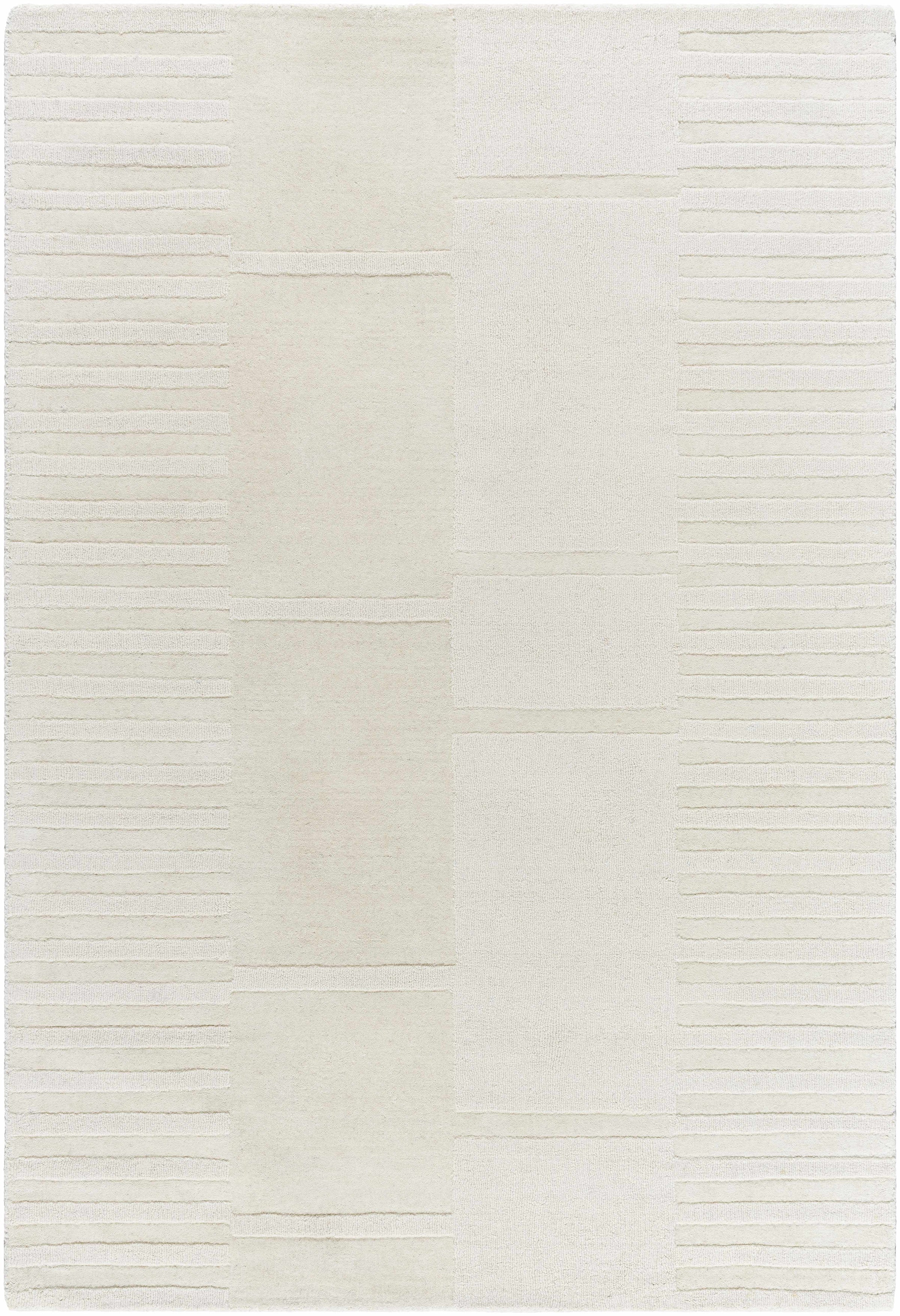 Ivory Hand Loomed 100% Wool Modern Rectangle Handmade rug, Indoor use only, no fringe, non-washable.