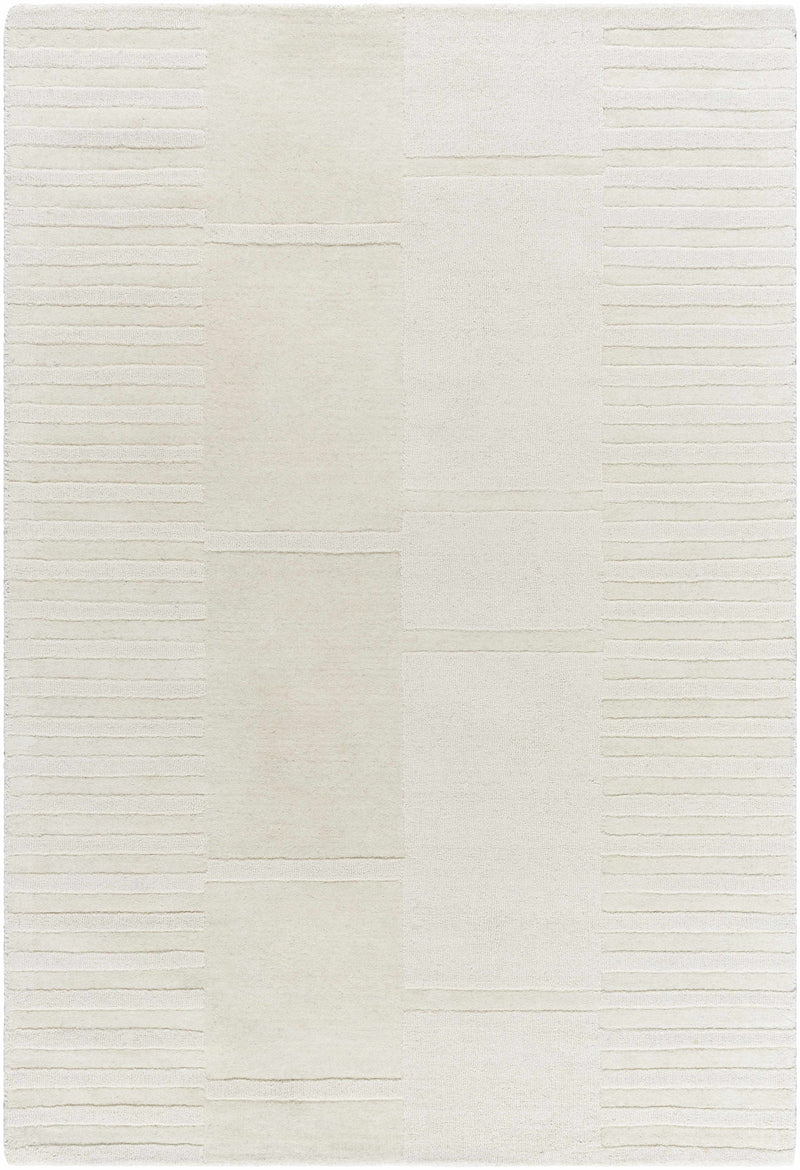 Ivory Hand Loomed 100% Wool Modern Rectangle Handmade rug, Indoor use only, no fringe, non-washable.